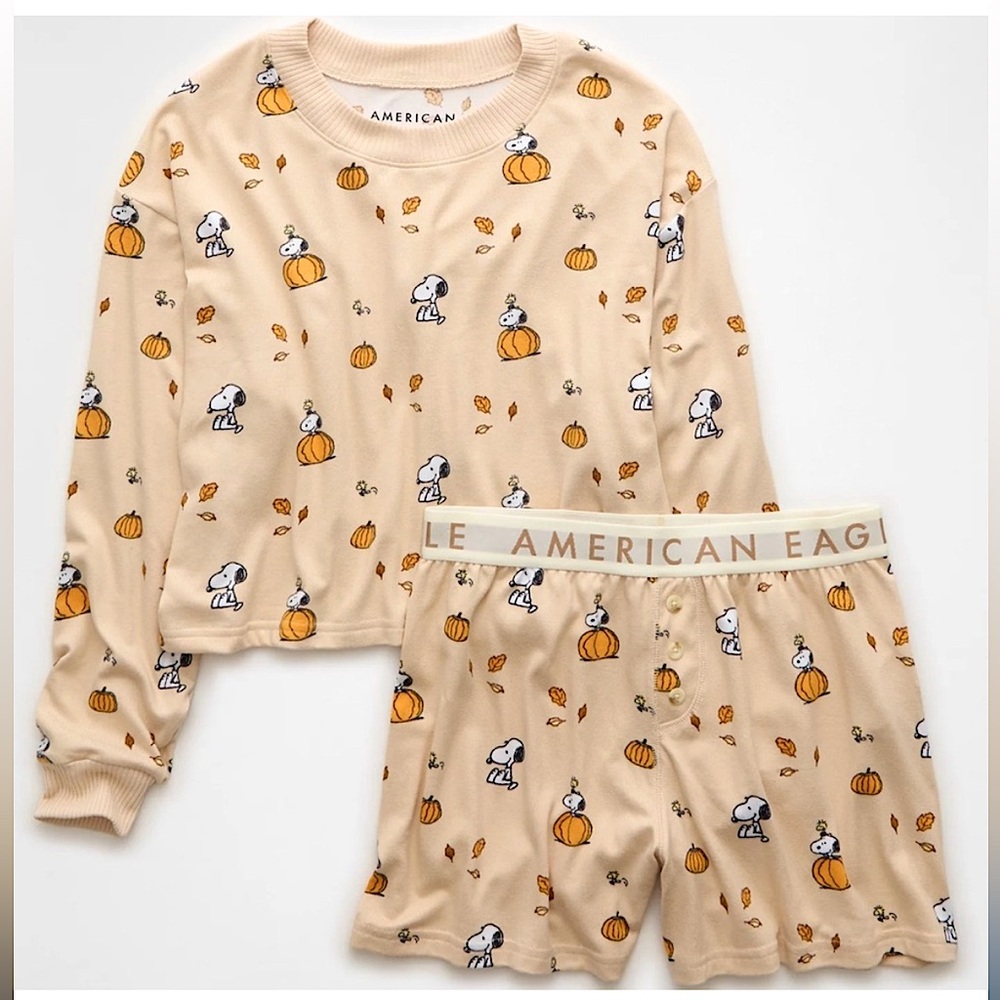 AE Peanuts Fall Pumpkin Snoopy Plush PJ Set